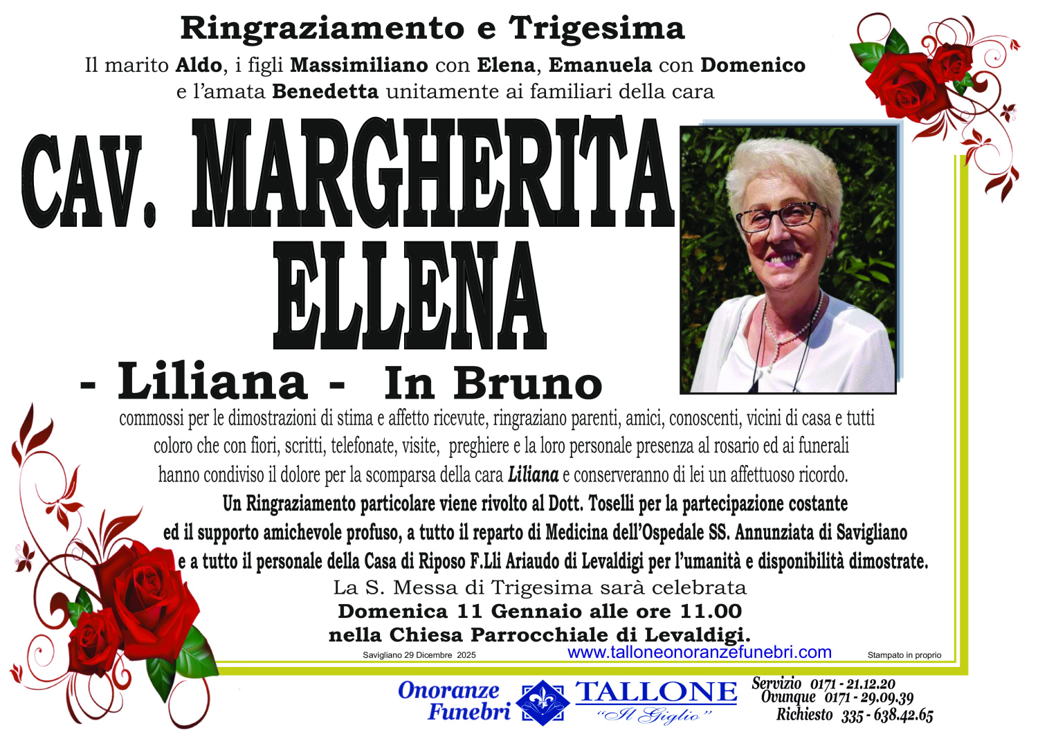 <br />
<b>Warning</b>:  Undefined variable $info in <b>/home/tallone/public_html/ringraziamenti.php</b> on line <b>68</b><br />
Margherita Ellena